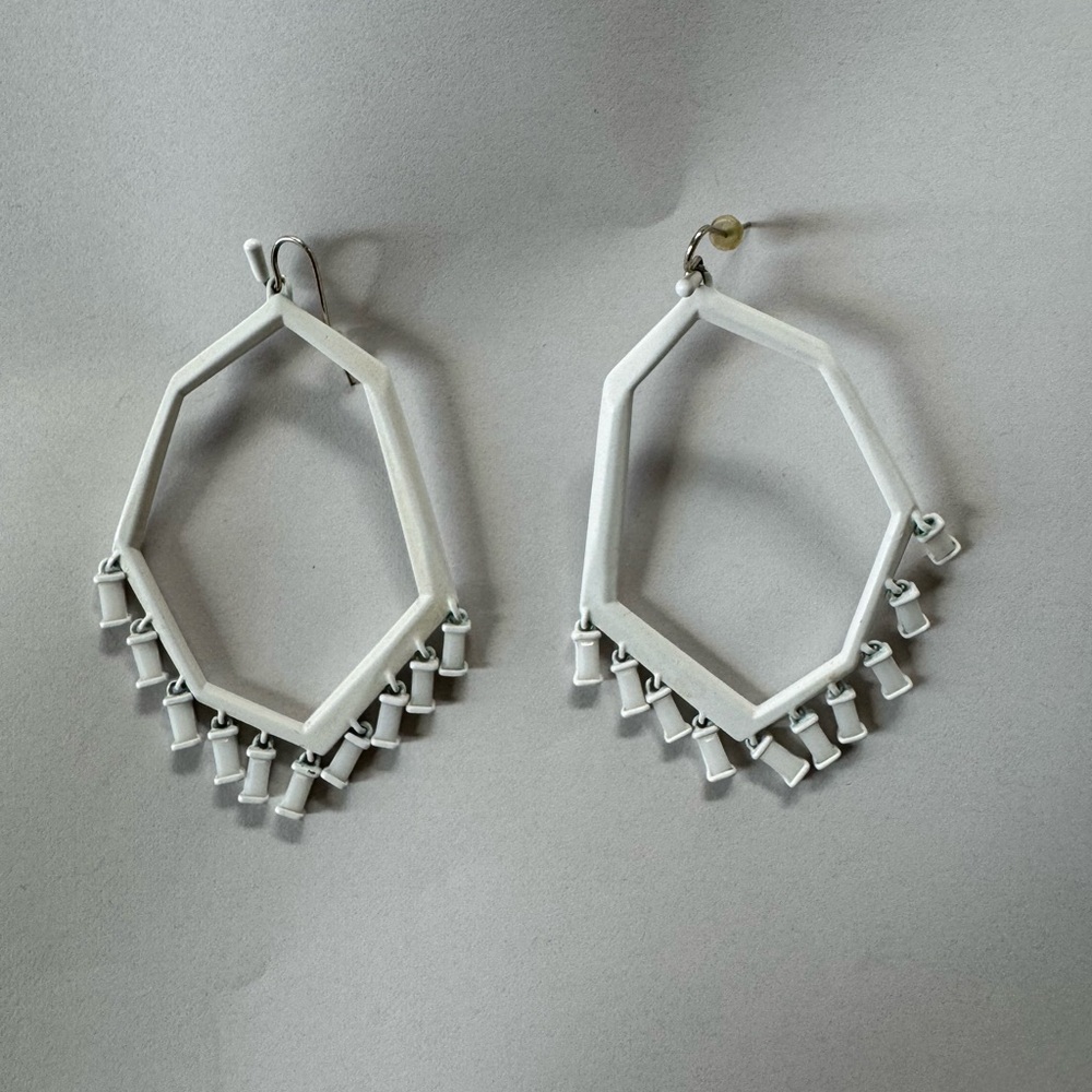 Kendra Scott White Geometric Fringe Earrings